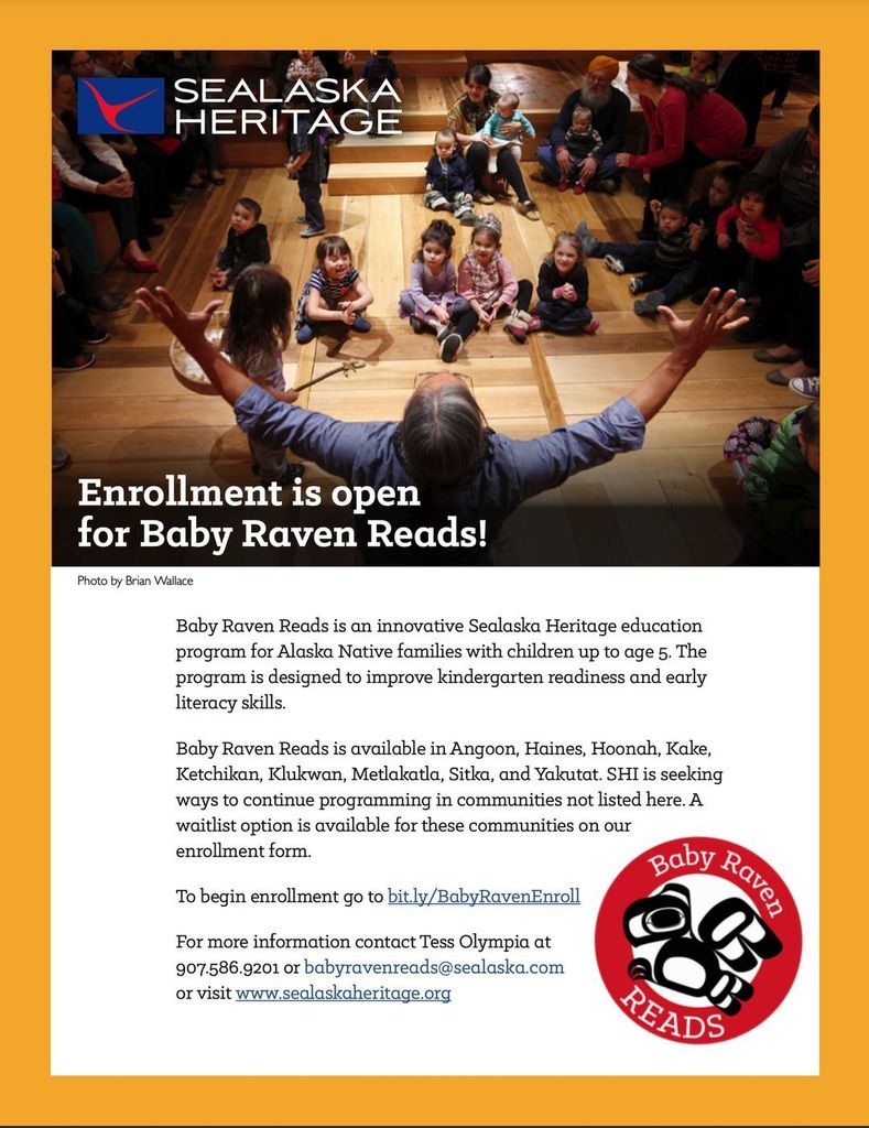 SEALASKA Heritage Baby Raven Reads is an innovative Sealaska Heritage education program for Alaska Native families with children up to age 5.