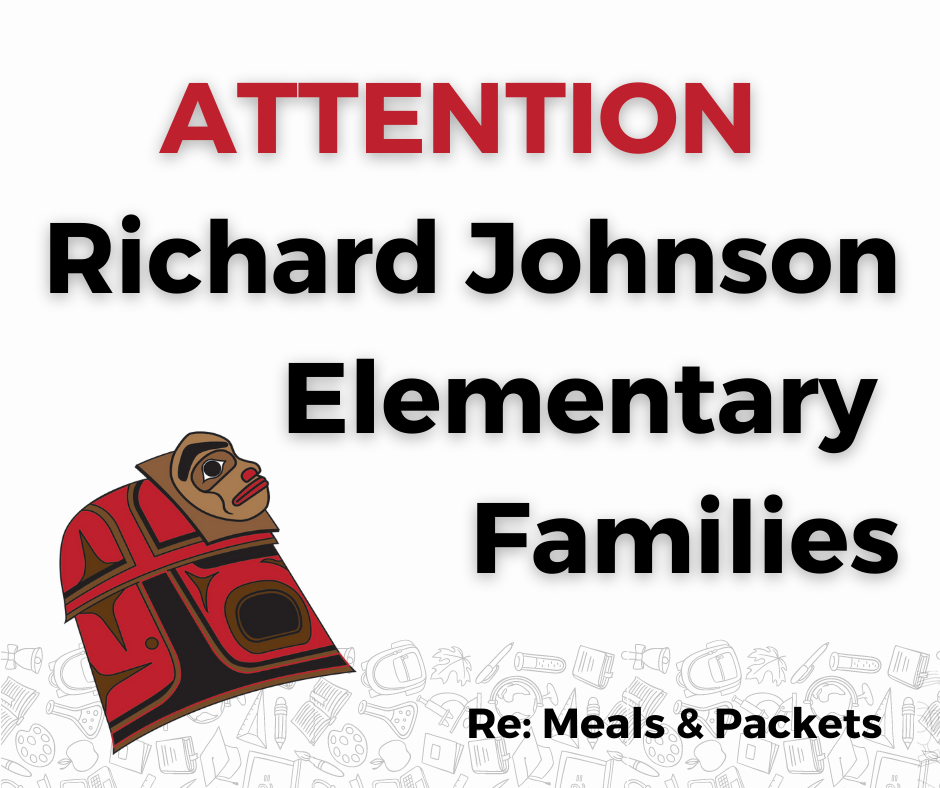 Attention Richard Johnson Elementary Families Re: Meals & Packets, with the RJES logo