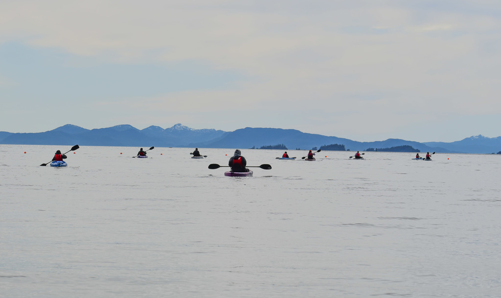 students kayaking in the ocean