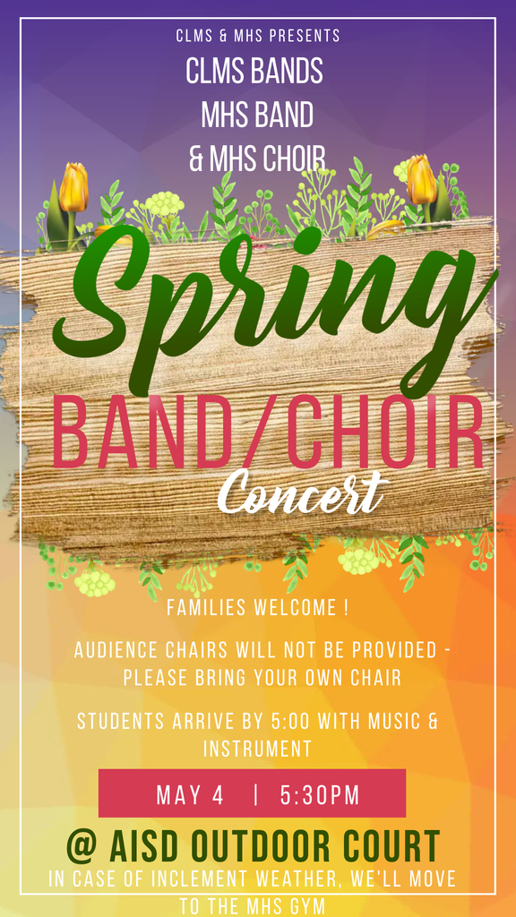 poster with Spring Band/Choir Concert information.  Details in post