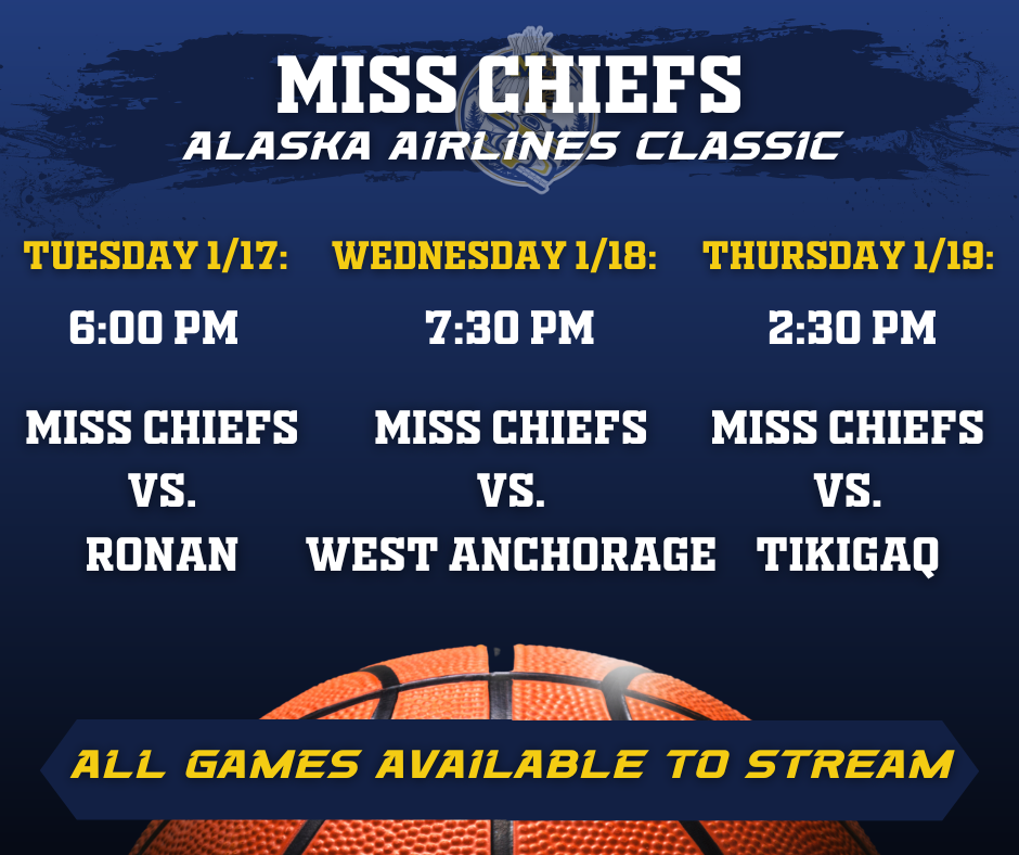graphic with basketball and MHS logo of man in regalia.  Game times and dates listed, details in text.