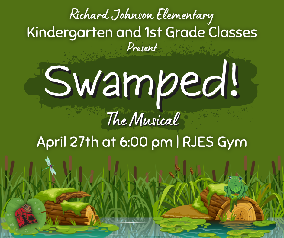 graphic with swamp, frog, and RJES logo of copper shield