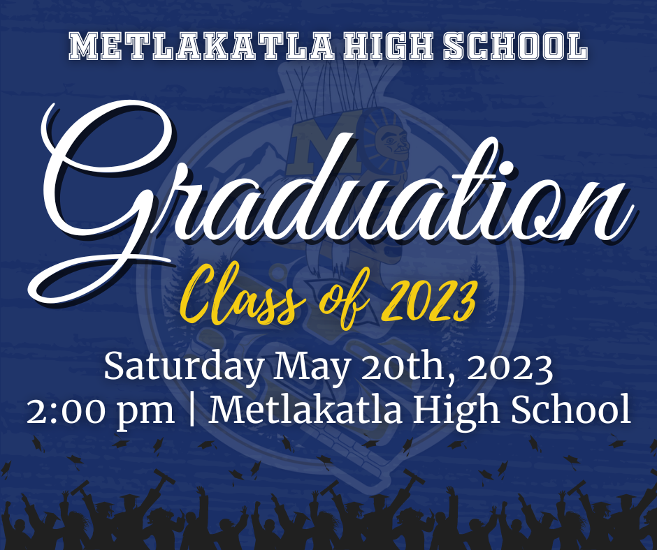 graphic with Graduation information, MHS logo and image of graduates throwing hats.