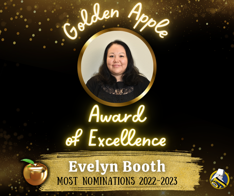 graphic with woman and golden apple award of excellence most nominations 22-23