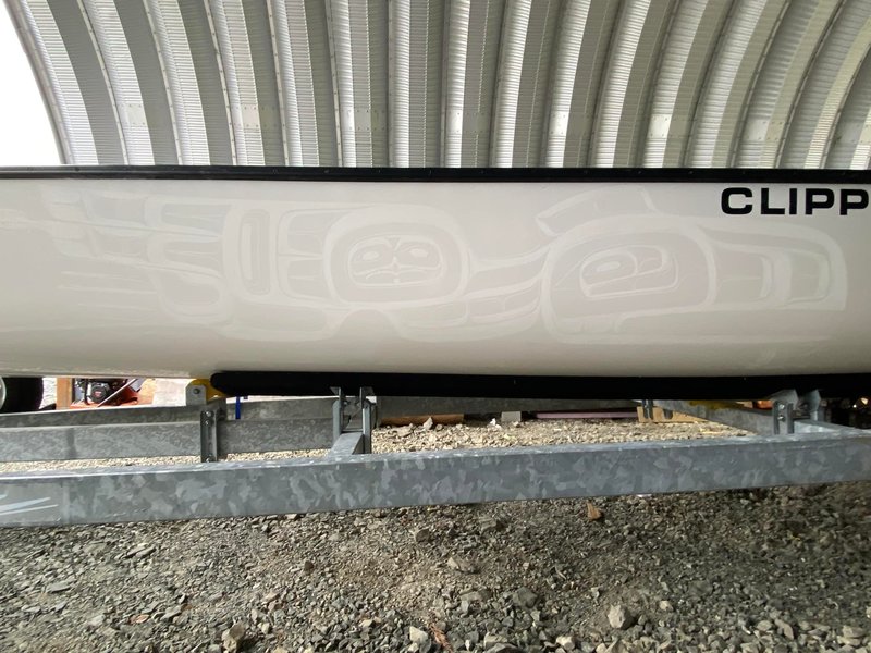 Clifton Guthrie's design on the canoe, before outline and paint.